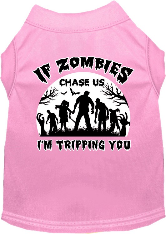 If Zombies Chase Us Screen Print Dog Shirt Light Pink Size XS